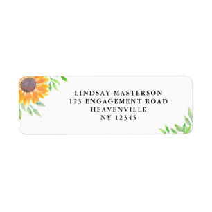 Country Sunflower Watercolor Wedding Address Label