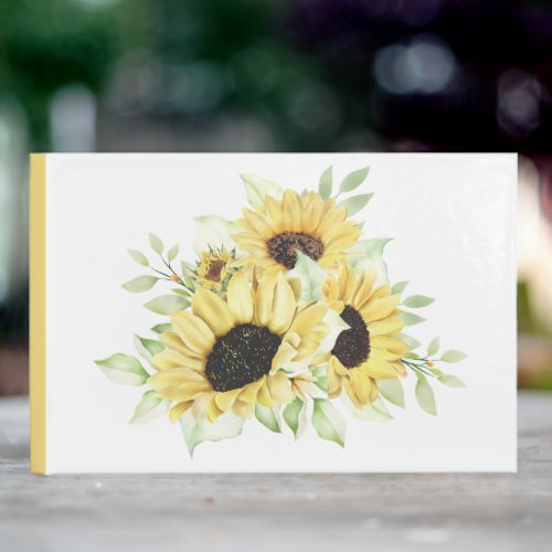 Country Sunflower Watercolor Yellow Floral Wedding Guest Book