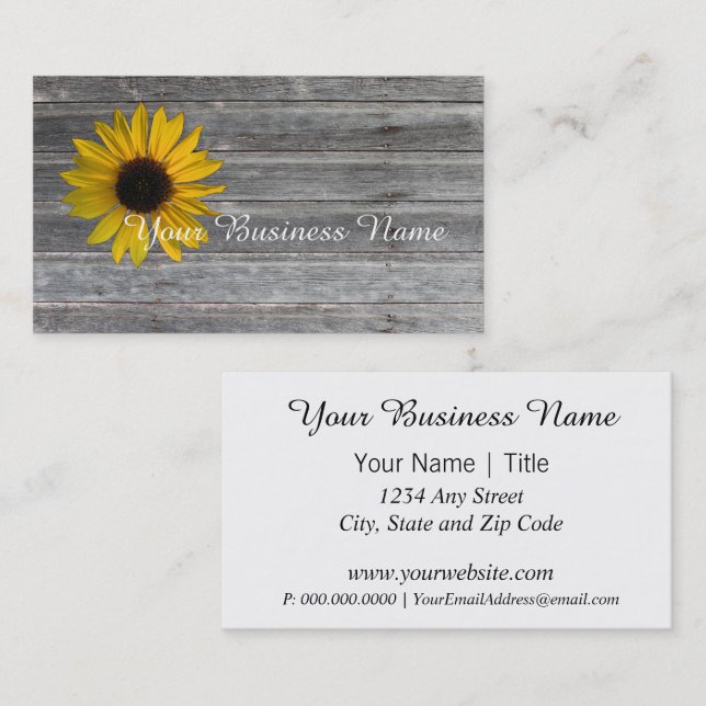 Country Sunflower Weathered Wooden Wall Business Card (Front/Back)