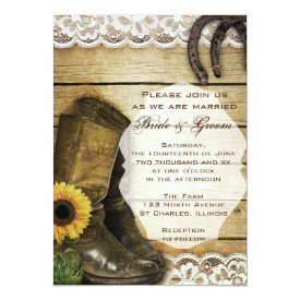 Country Sunflower Wedding Boots and Horseshoes Card