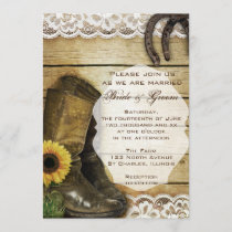 Country Sunflower Wedding Boots and Horseshoes Invitation