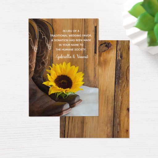 Customizable Country Sunflower Wedding Charity Favor Card Business Card Template