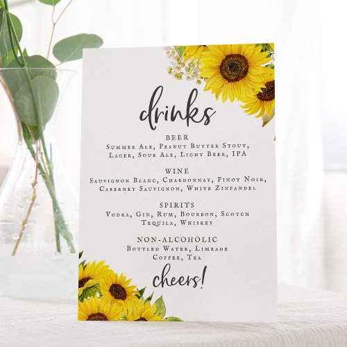 Country Sunflower Wedding Drinks Menu Sign