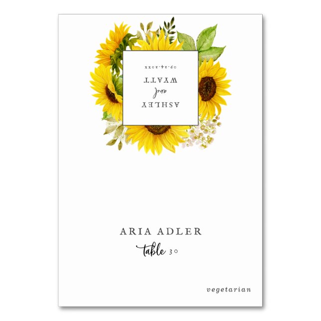 Country Sunflower Wedding Menu Option Place Cards (Front)