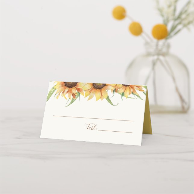 Country Sunflower Wedding Place Card (Front)