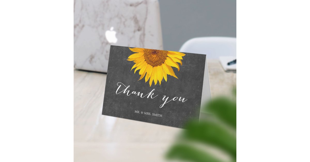 Country Sunflower Wedding Rustic Chalkboard Thank You Card | Zazzle