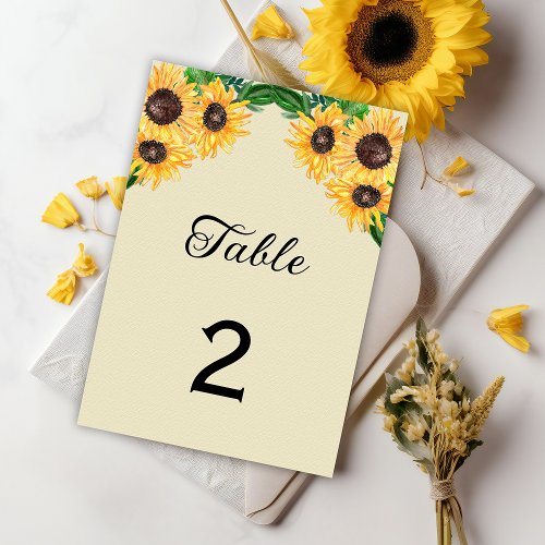 Country Sunflower Wedding Table Number