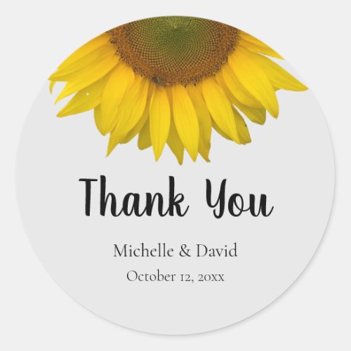 Country Sunflower Wedding Thank You Typography Classic Round Sticker