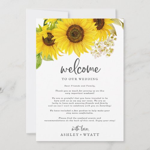 Country Sunflower Wedding Welcome  Itinerary