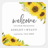 Country Sunflower Wedding Welcome Square Sticker