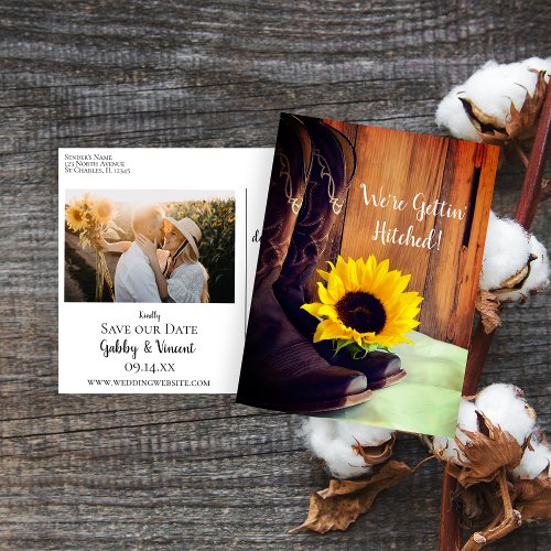 Country Sunflower Western Barn Wedding Announcement Postcard