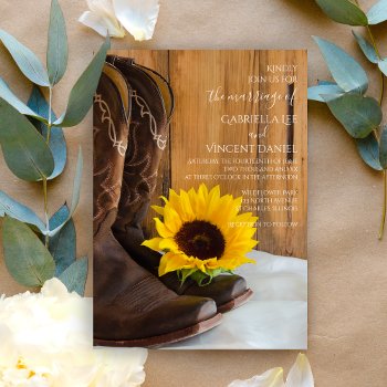 Country Sunflower Western Barn Wedding Invitation by loraseverson at Zazzle