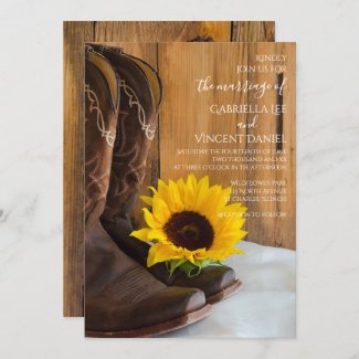 Country Sunflower Western Barn Wedding Invitation