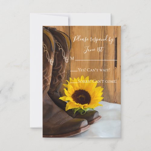 Country Sunflower Western Barn Wedding RSVP