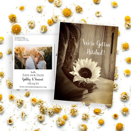 Country Sunflower Western Barn Wedding Sepia Announcement Postcard