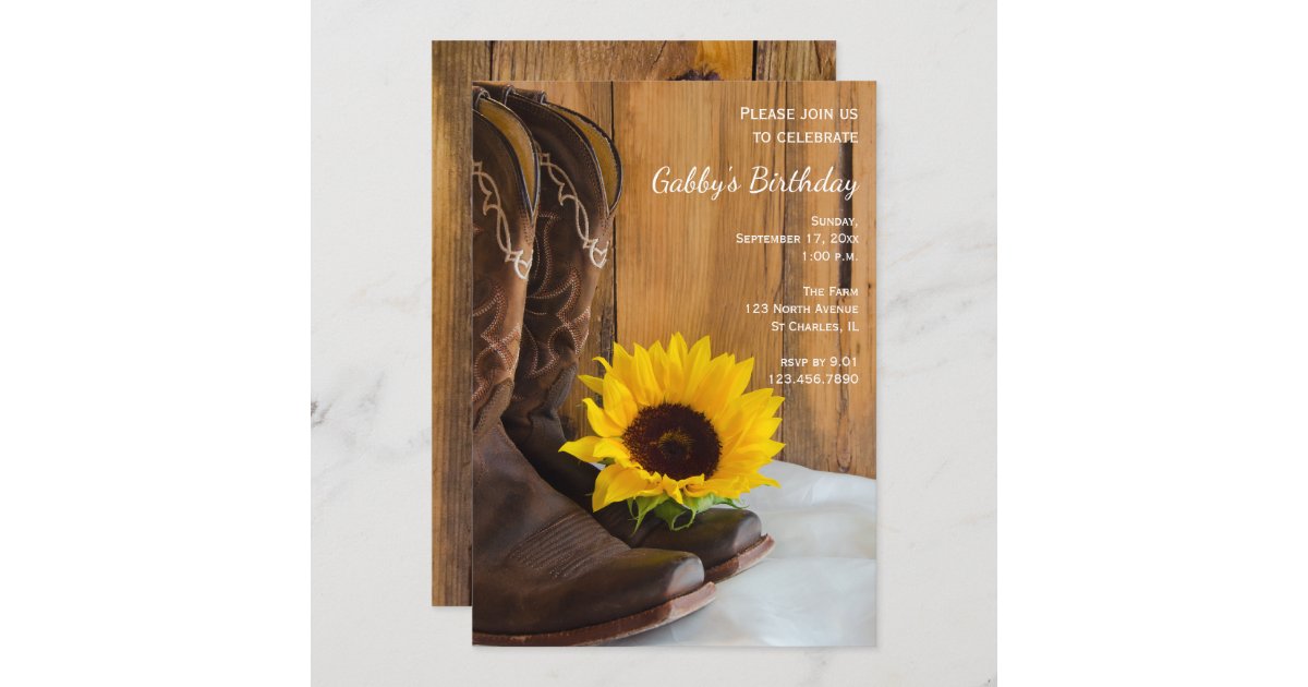 Country Sunflower Western Birthday Barn Party Invitation | Zazzle