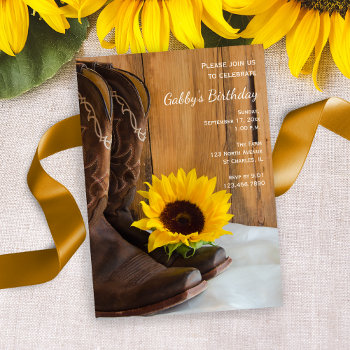 Country Sunflower Western Birthday Barn Party Invitation by loraseverson at Zazzle