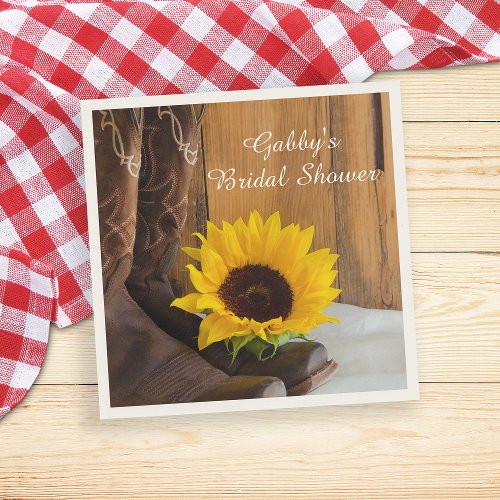 Country Sunflower Western Bridal Shower Paper Napkins