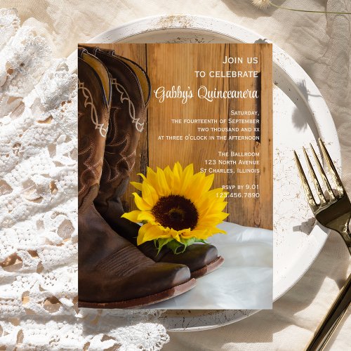 Country Sunflower Western Quinceanera Barn Party Invitation