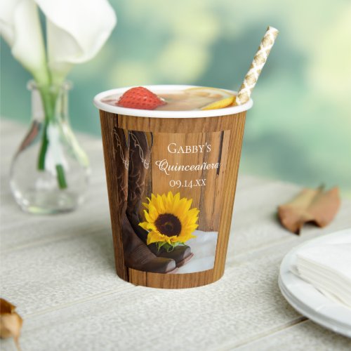 Country Sunflower Western Quinceaera Birthday Paper Cups