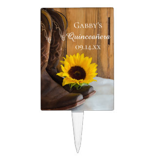 Country Sunflower Western Quinceañera Cake Topper