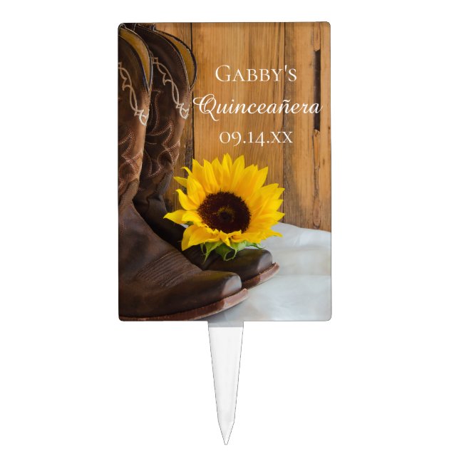 Country Sunflower Western Quinceañera Cake Topper (Front)