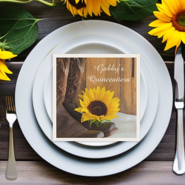 Country Sunflower Western Quinceañera Napkins (Creator Uploaded)