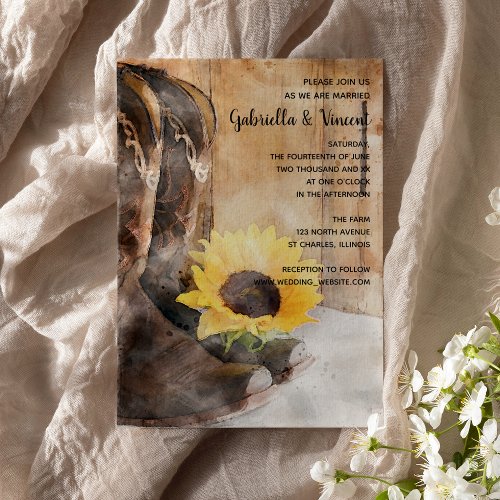 Country Sunflower Western Watercolor Wedding Invitation