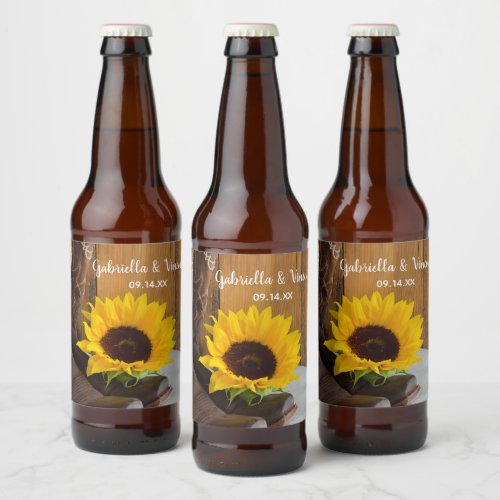 Country Sunflower Western Wedding Beer Bottle Label