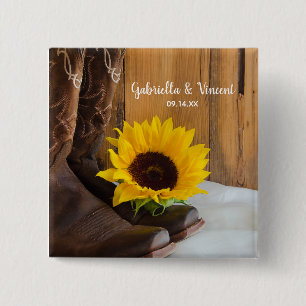 Country Sunflower Western Wedding Button