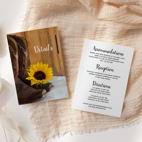 Country Sunflower Western Wedding Details Enclosure Card