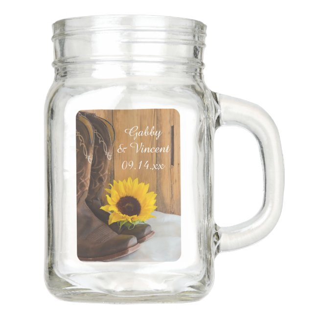 Country Sunflower Western Wedding Favor Mason Jar