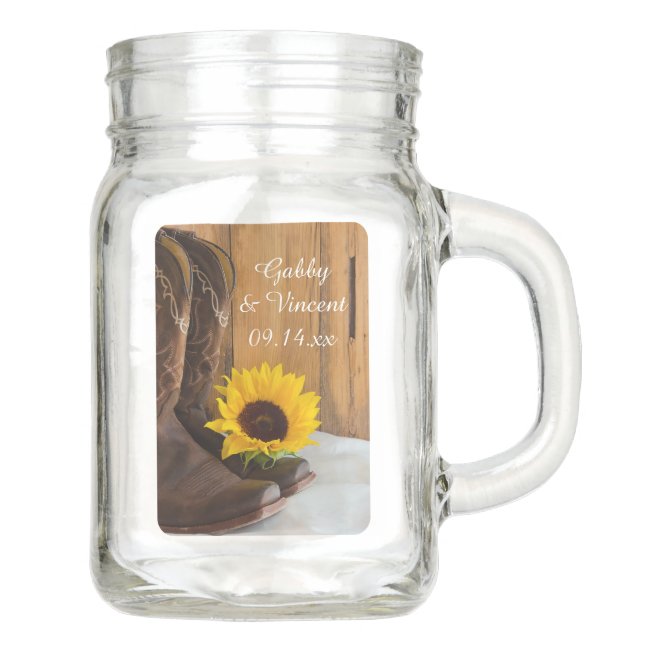 Country Sunflower Western Wedding Favor Mason Jar