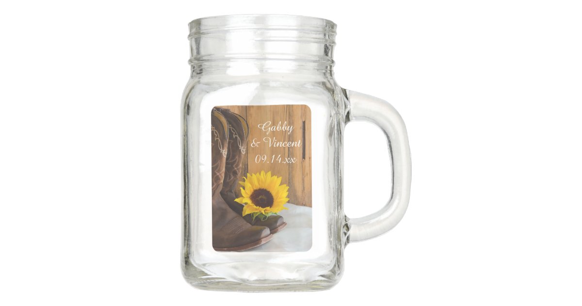Country Sunflower Western Wedding Favor Mason Jar Zazzle Com