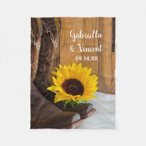 Country Sunflower Western Wedding Fleece Blanket