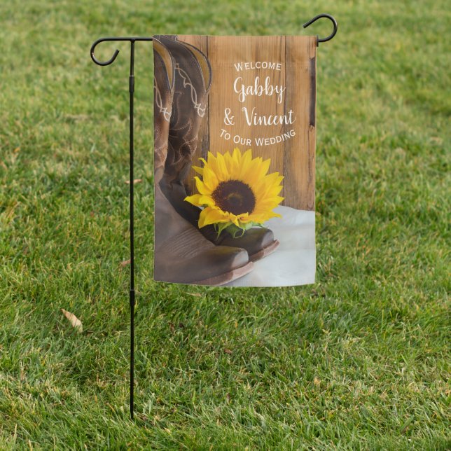 Country Sunflower Western Wedding Garden Flag (In SItu)