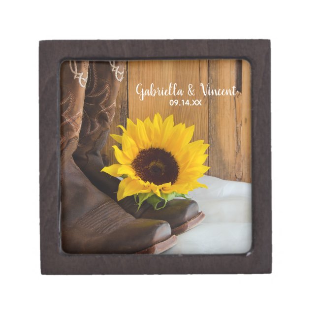 Country Sunflower Western Wedding Jewelry Box (Front)