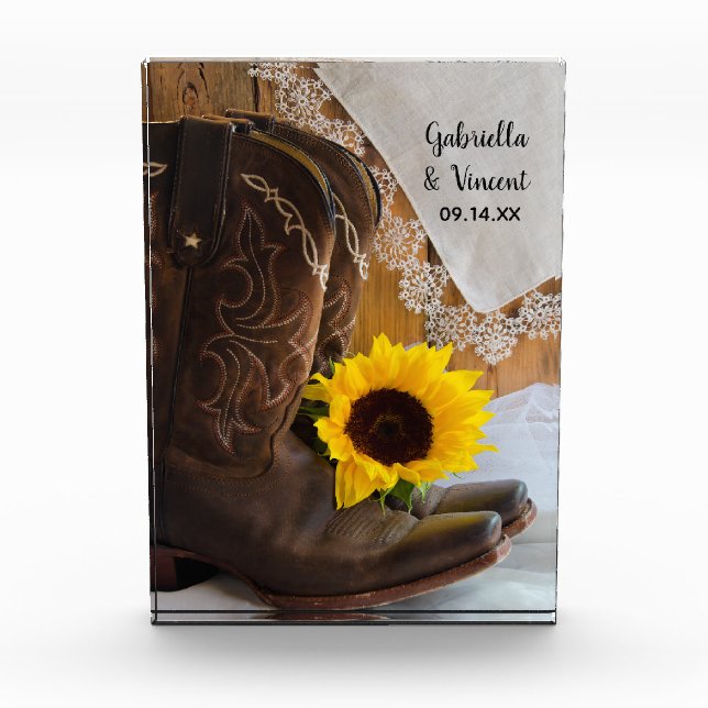 Country Sunflower Western Wedding Keepsake Acrylic Award (Front)