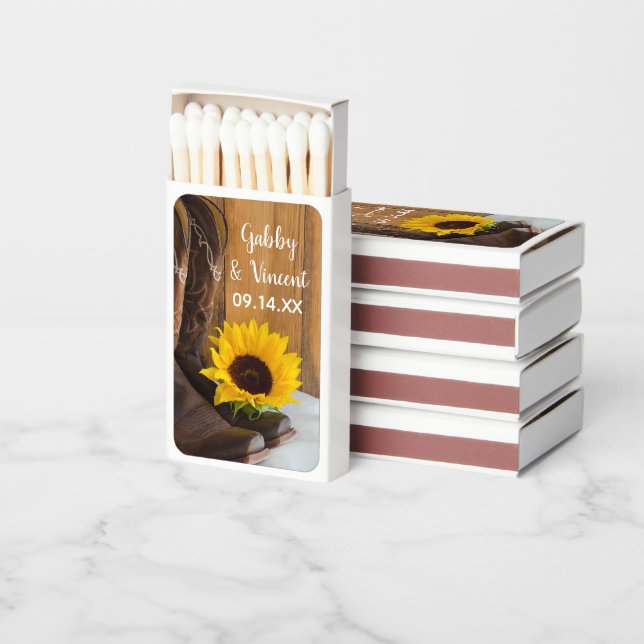 Country Sunflower Western Wedding Matchboxes (Stacked)