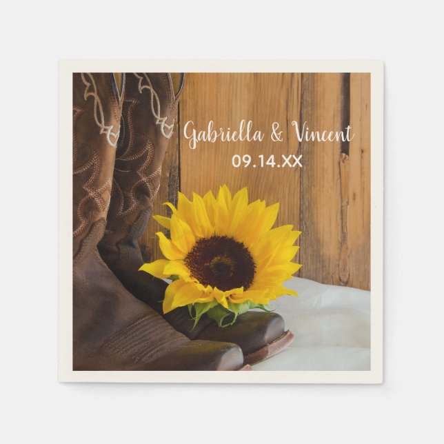 Country Sunflower Western Wedding Paper Napkins (Front)