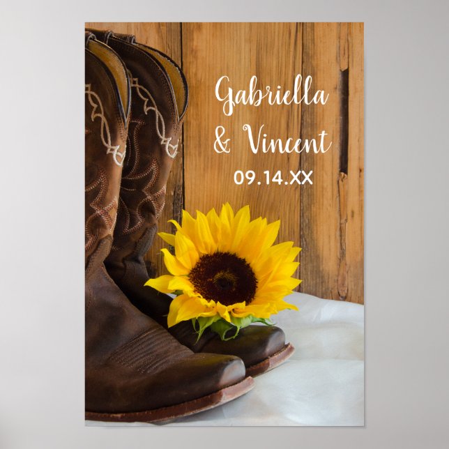Country Sunflower Western Wedding Poster (Front)