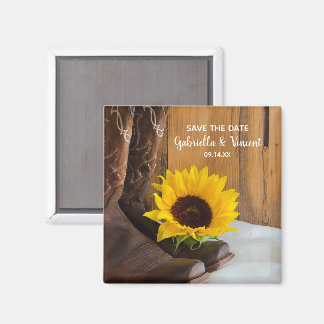 Country Sunflower Western Wedding Save the Date Magnet