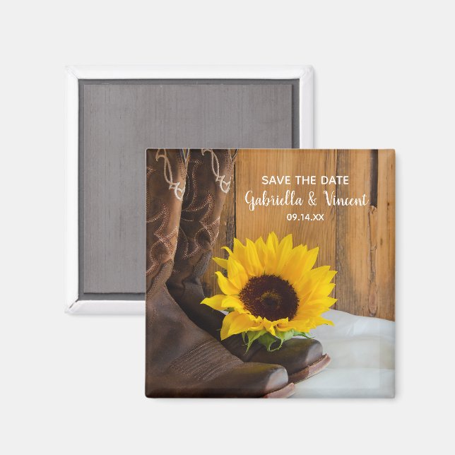 Country Sunflower Western Wedding Save the Date Magnet (Front/Back)