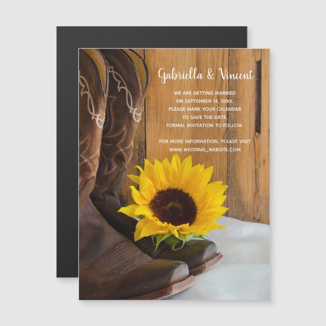 Country Sunflower Western Wedding Save the Date Magnetic Invitation (Front/Back)