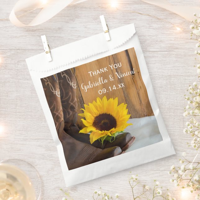 Country Sunflower Western Wedding Thank You Favor Bag (Clipped)