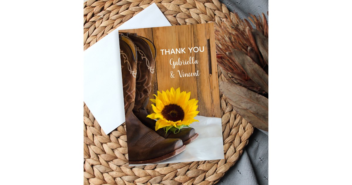 Country Sunflower Western Wedding Thank You Notes | Zazzle