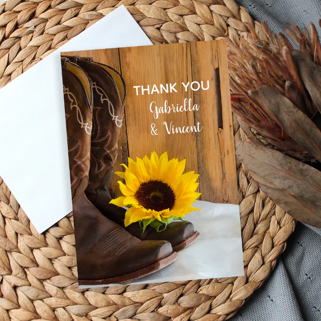 Country Sunflower Western Wedding Thank You Notes | Zazzle