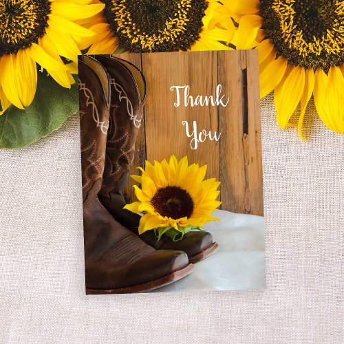 Country Sunflower Western Wedding Thank You Postcard