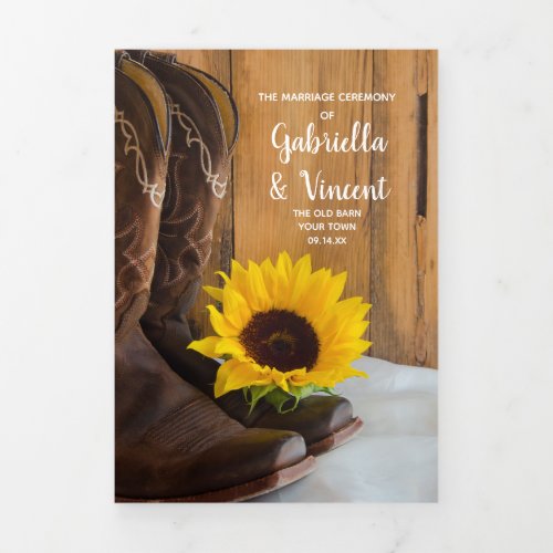 Country Sunflower Western Wedding Tri_Fold Program