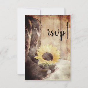 Country Sunflower Western Wedding Watercolor RSVP